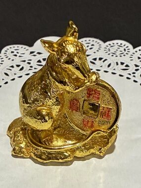 Feng Shui Golden Rat Zodiac Figurine Holding Wealth Fortune Coin